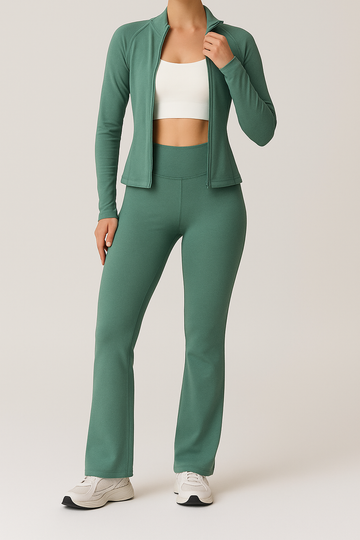 ⚡️(Fast Delivery) Power Sculpt Jacket & Flared Leggings Set – sage green