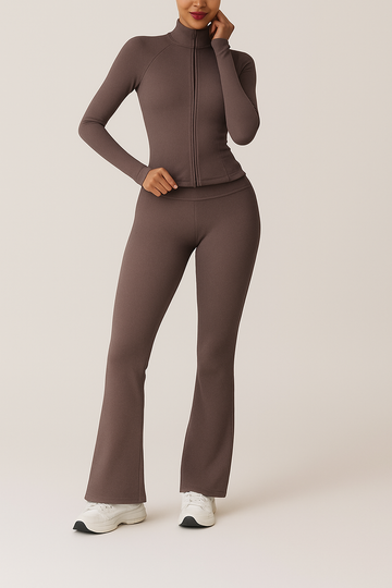 ⚡️(Fast Delivery) Power Sculpt Jacket & Flared Leggings Set – Mocha Luxe