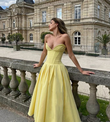 ⚡️(Fast Delivery) Sweetheart Corset Midi Dress – Sunshine Yellow
