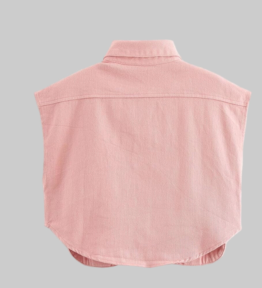 ⚡️(Fast Delivery) Pocket Detail Cropped Denim Shirt (Pink)