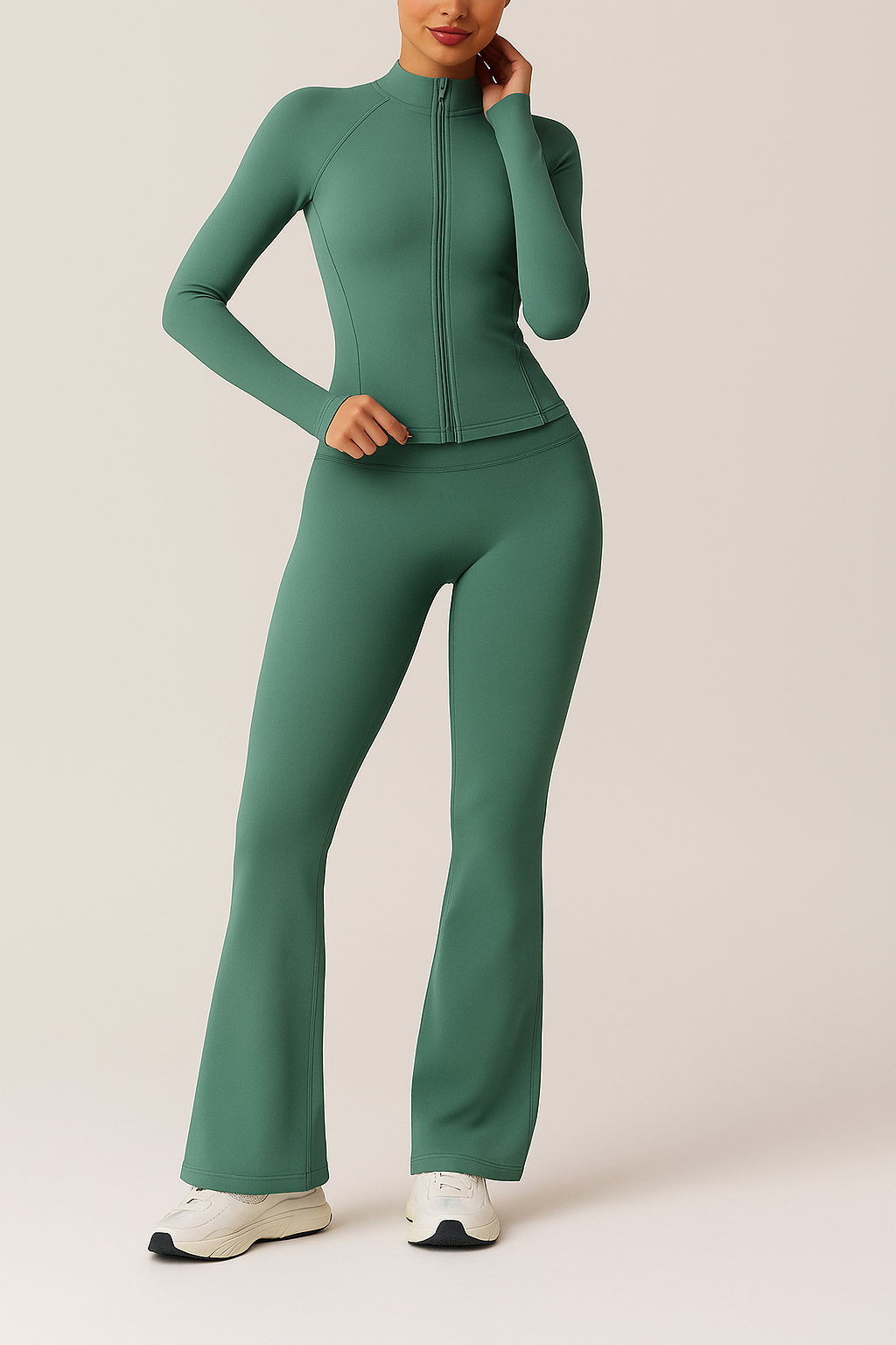⚡️(Fast Delivery) Power Sculpt Jacket & Flared Leggings Set – sage green