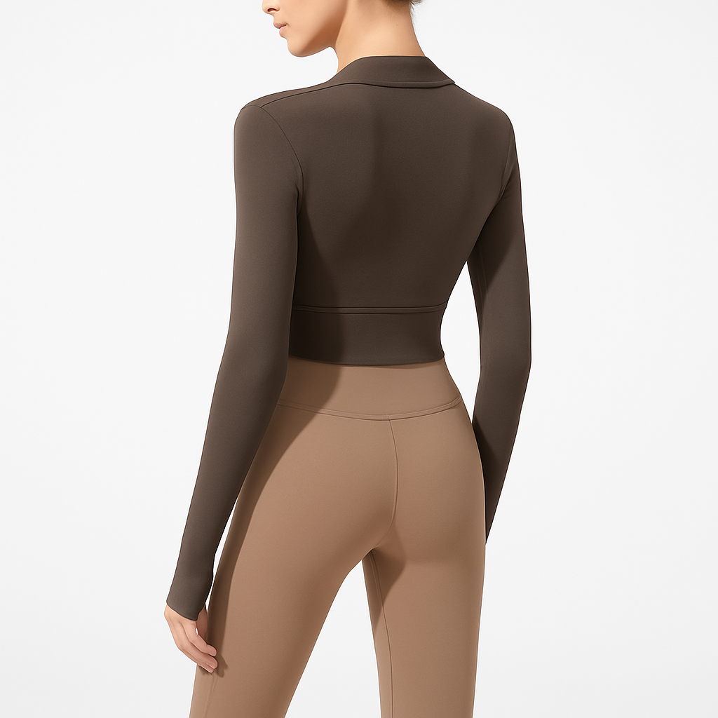 ⚡️(Fast Delivery) Elegant Crop Top Brown with Sleeve Detail (with removable pads)