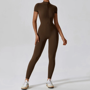 ⚡️Sporty Chic Zip-Up Athleisure Jumpsuit Brown ⚡️ Fast Delivery