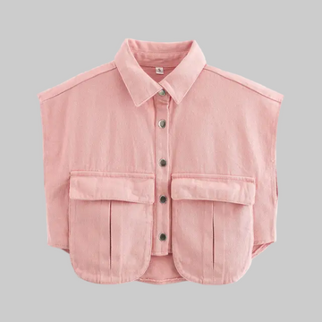⚡️(Fast Delivery) Pocket Detail Cropped Denim Shirt (Pink)