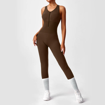 Seamless Zip-Front Sculpt Jumpsuit(Brown)