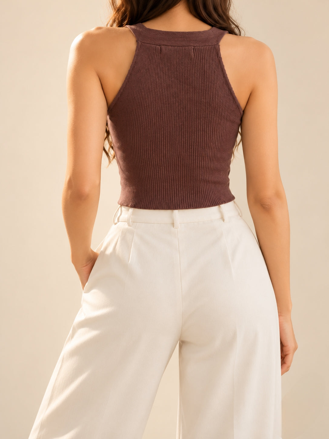 ⚡️(Fast Delivery)Twist Detail Ribbed Knit Crop Top – Mocha Mauve
