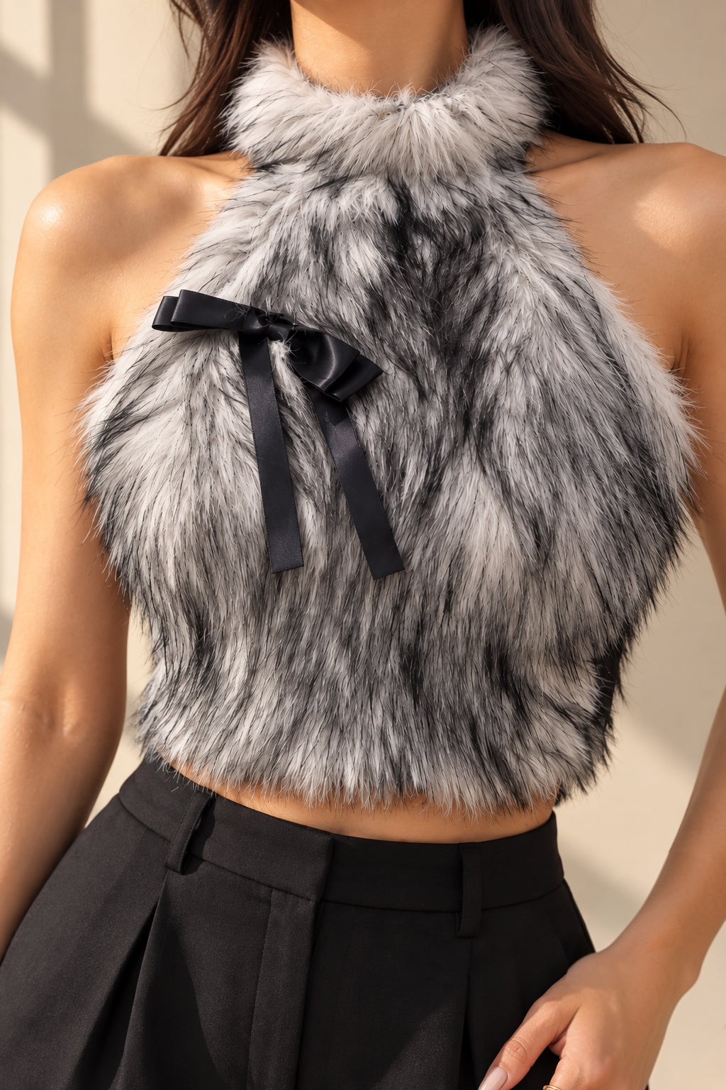 ⚡️(Fast Delivery) Faux Fur Halter Neck Top