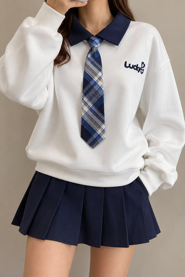 ⚡️(Fast Delivery)Lucky's Preppy Tie-Collar Oversized Sweatshirt