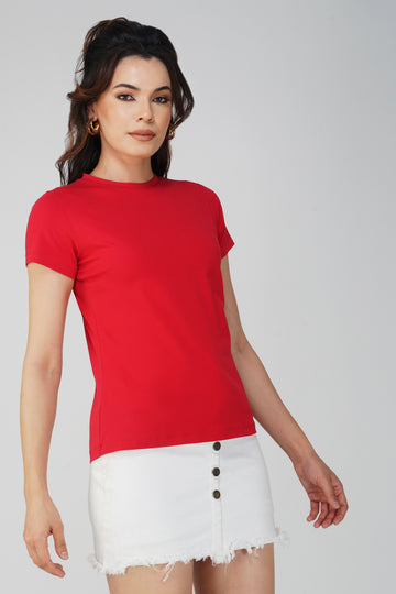 Essential Round Neck Plain T-Shirt - Red