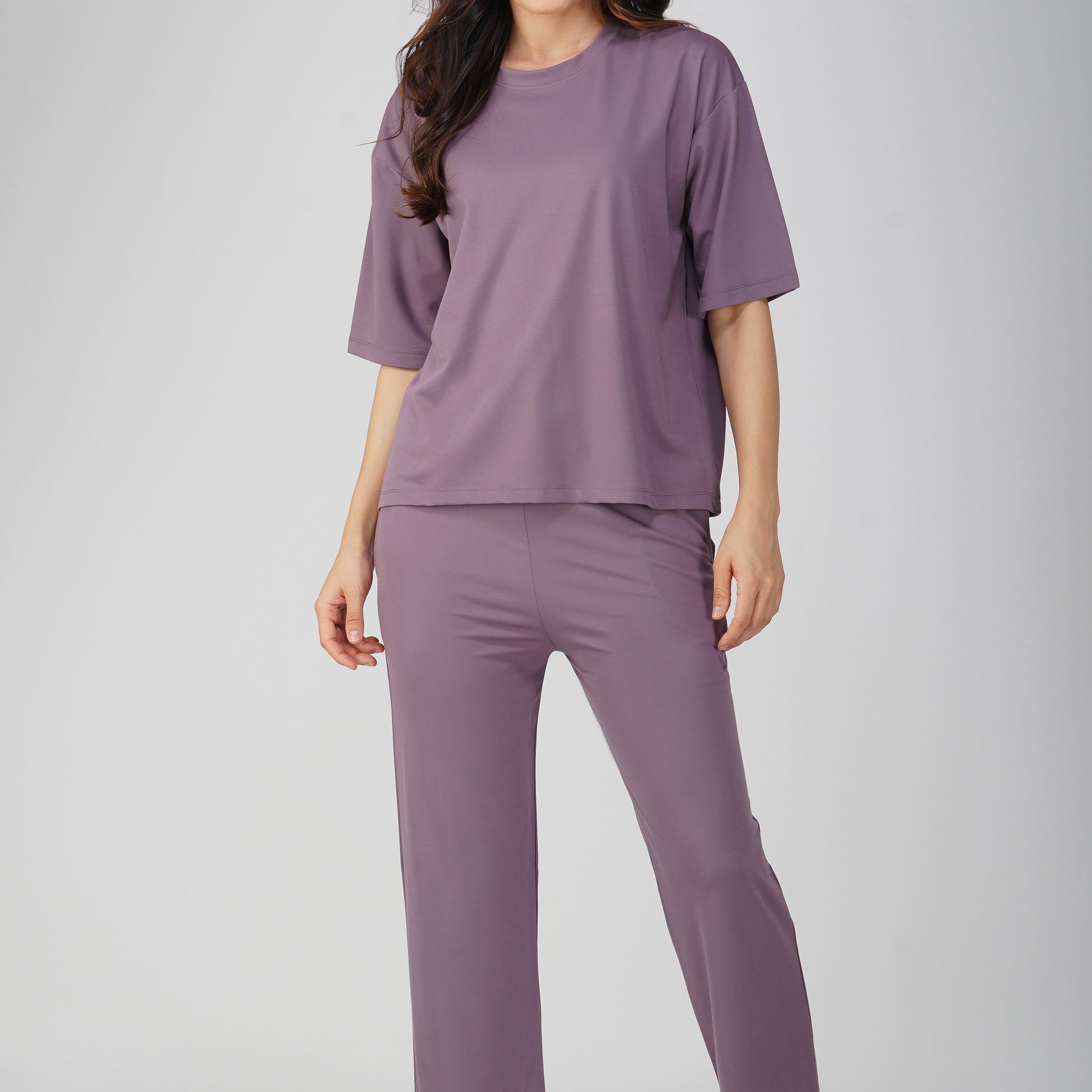 Casual Loose T-Shirt and Lower Coord Set - Purple