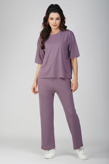 Casual Loose T-Shirt and Lower Coord Set - Purple