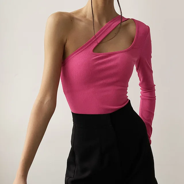 Cutout Top With One Sided Sleeves