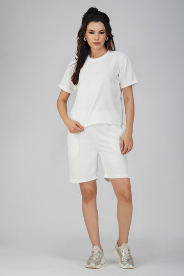 Funky Cool Summer Shorts and Loose T-Shirt Coord Set- White