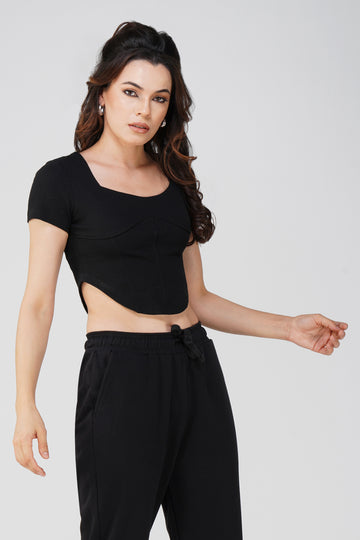 Black Corset-Inspired Crop Tee