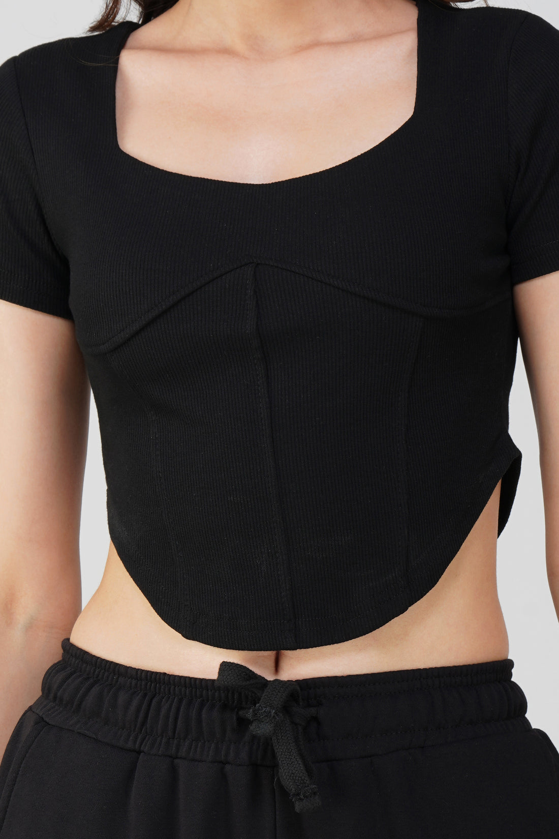 Black Corset-Inspired Crop Tee