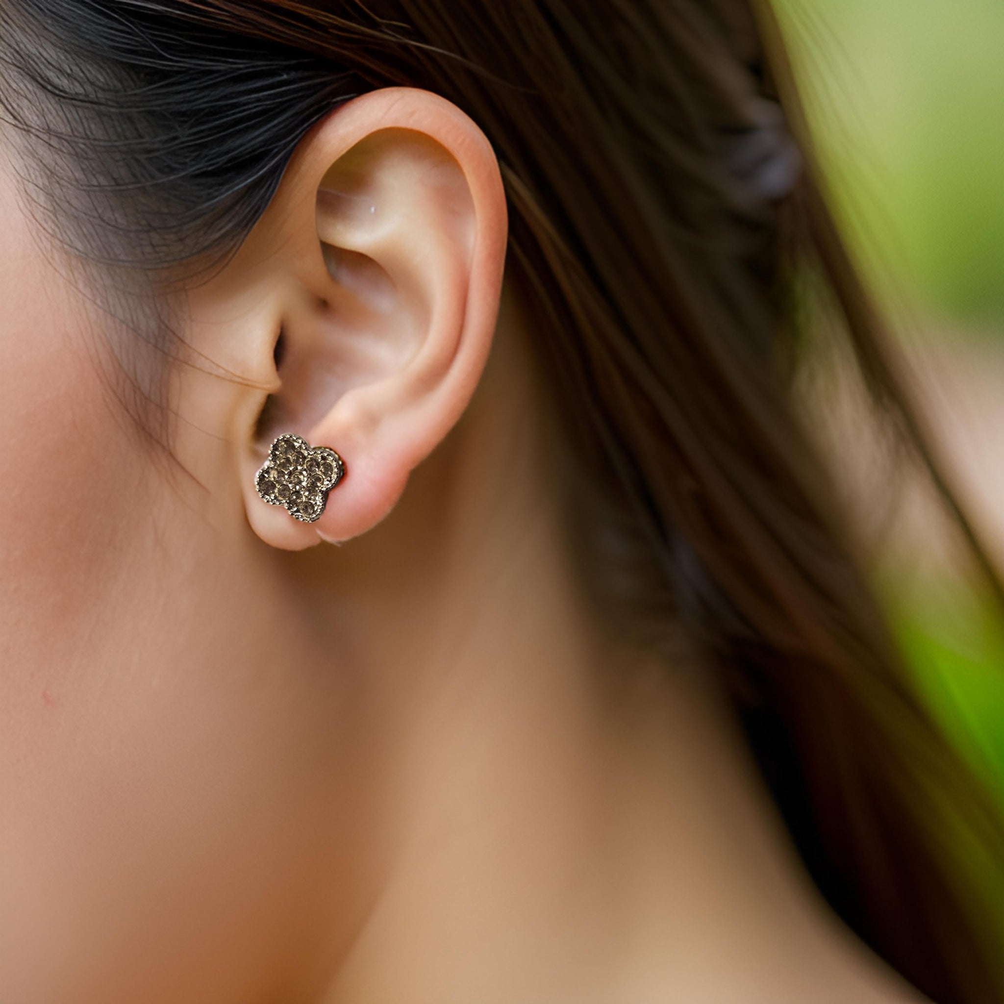 Black and Shimmery Silver Flower-Shaped Small Stud Earrings - Unique Elegance