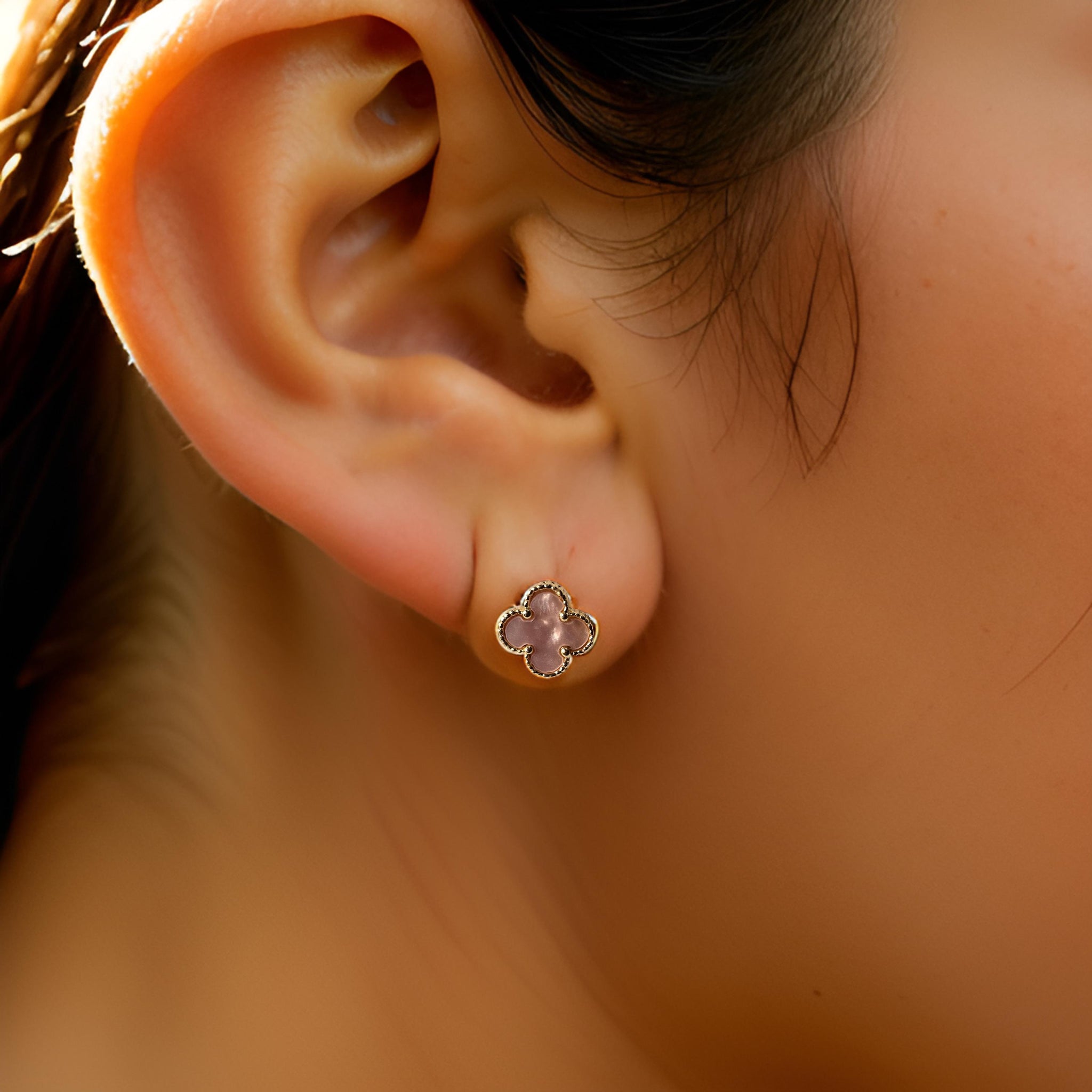 Pink and golden Flower-Shaped Statement Earrings