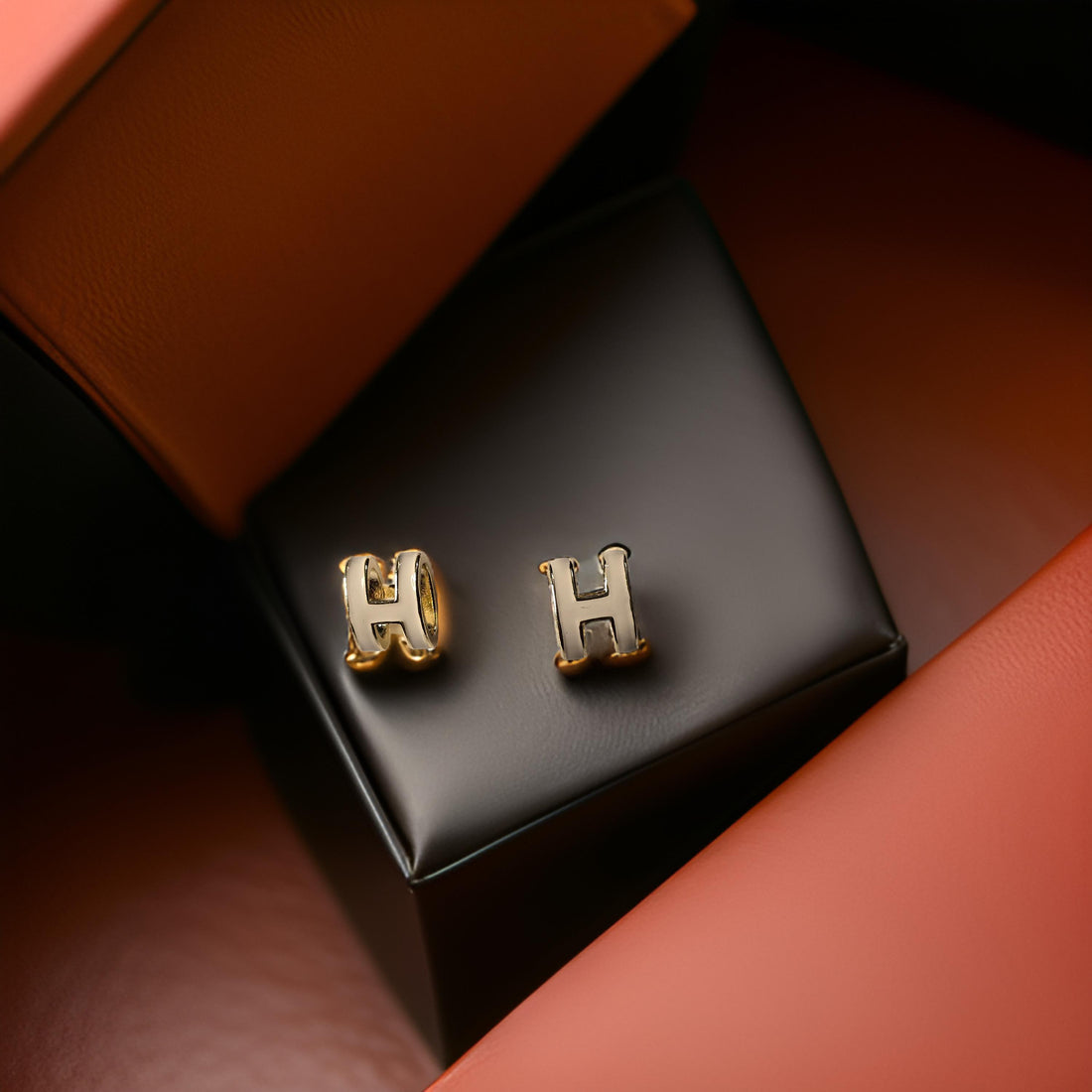 Off-White H-Shaped Stud Earrings with Chrome Finish - Modern Elegance