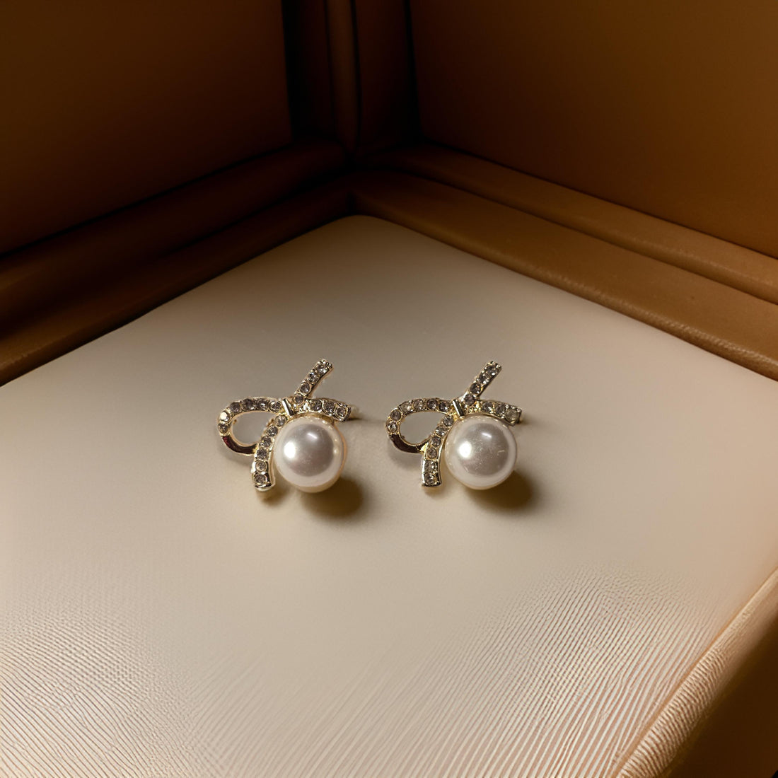 Pearl Bow-Shaped Stud Earrings