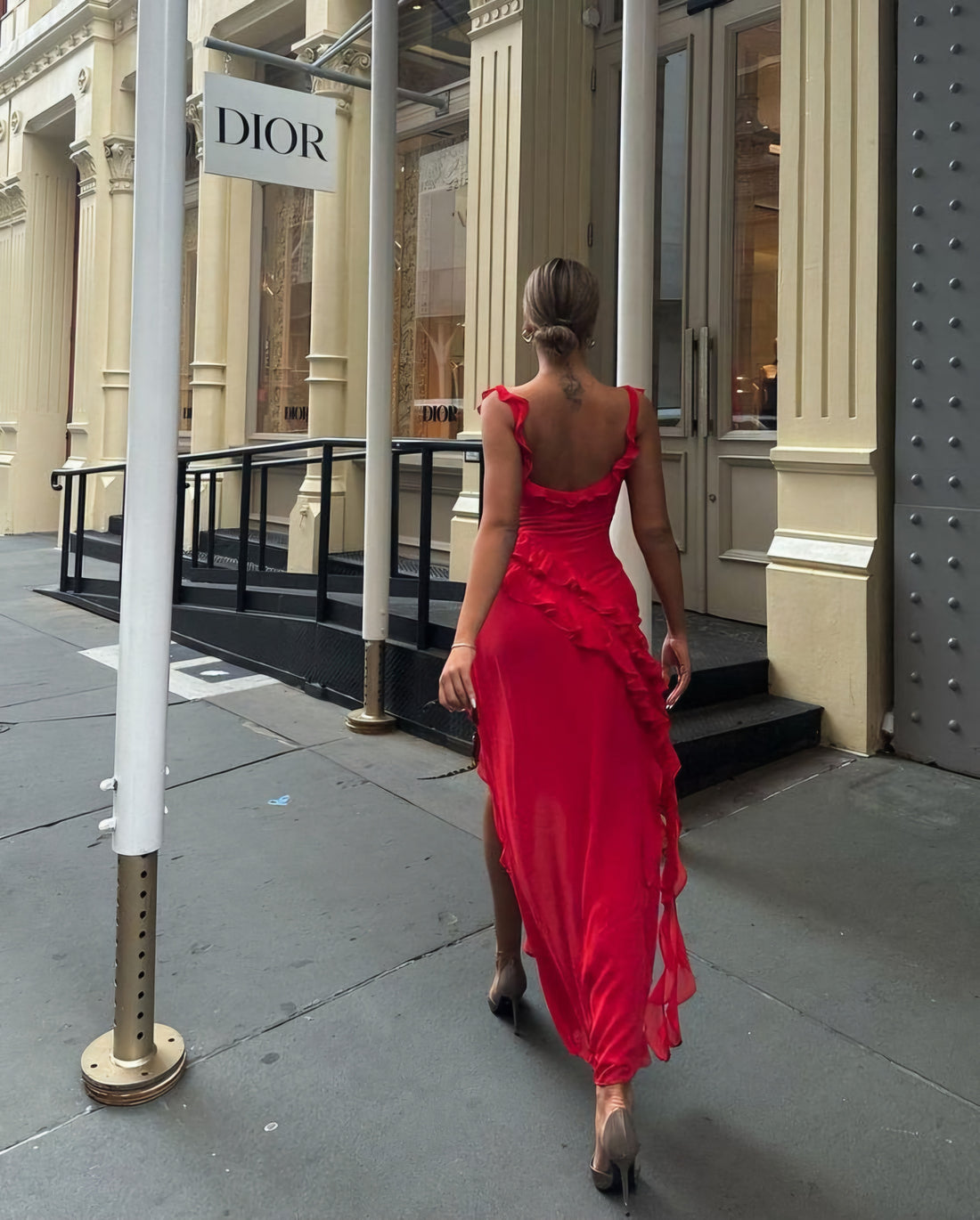 Ravishing Red Ruffle Split Maxi Dress