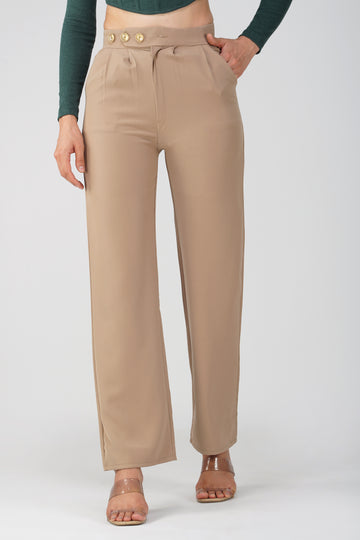 Center-Zip Trouser Pants with Side Button Detail