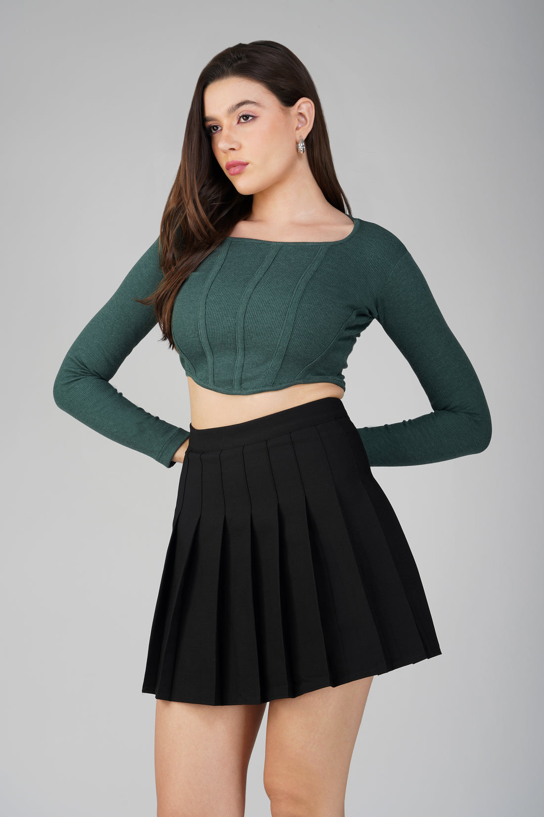 Stylish Green Crop Top with Corset Fit