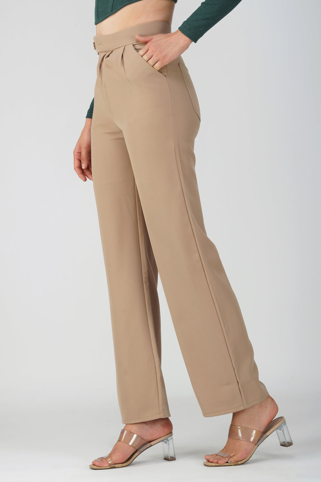 Center-Zip Trouser Pants with Side Button Detail