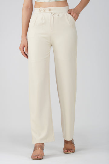 Center-Zip Trouser Pants with Side Button Detail