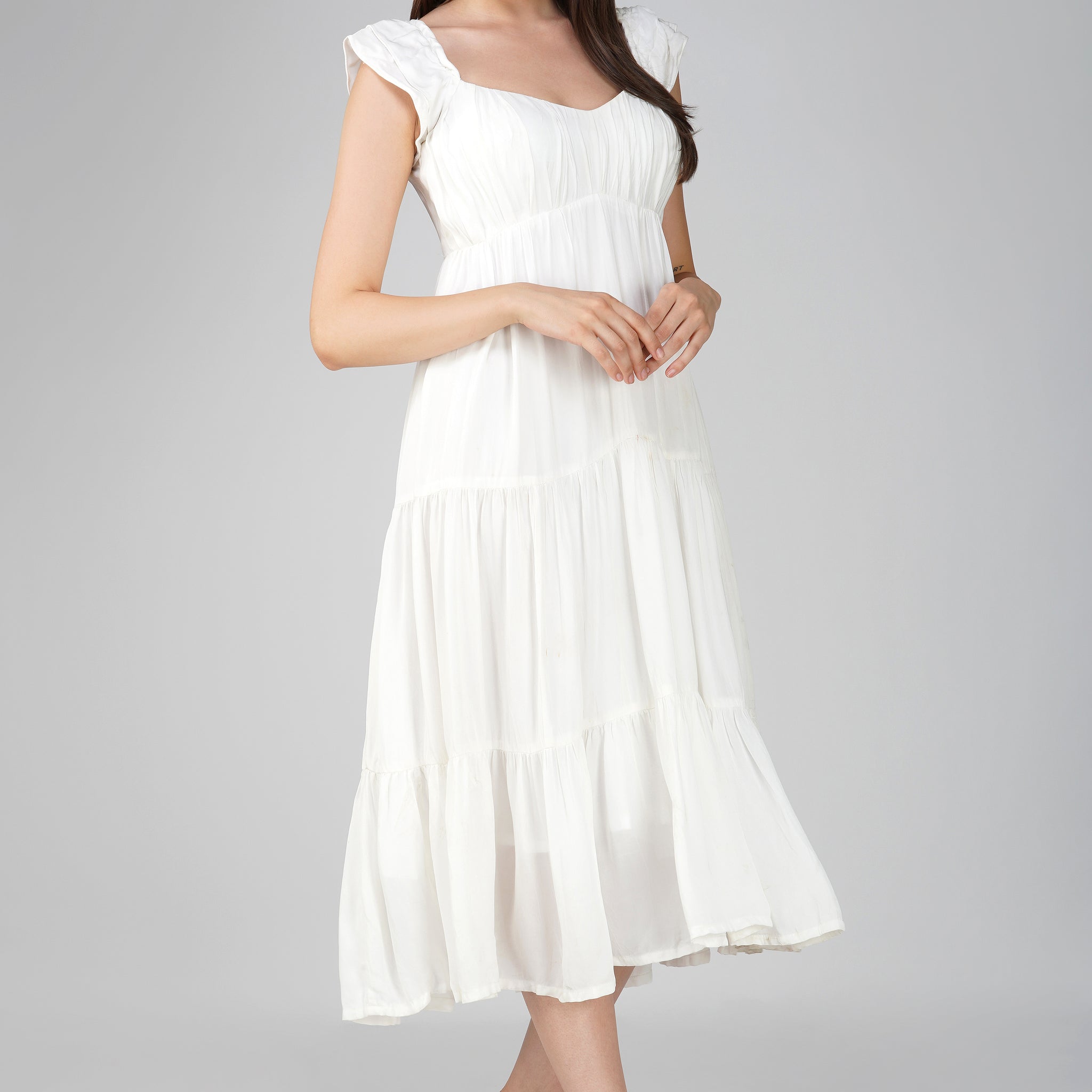 Elegant White Flairy One-Piece Dress