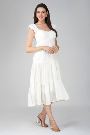 Elegant White Flairy One-Piece Dress