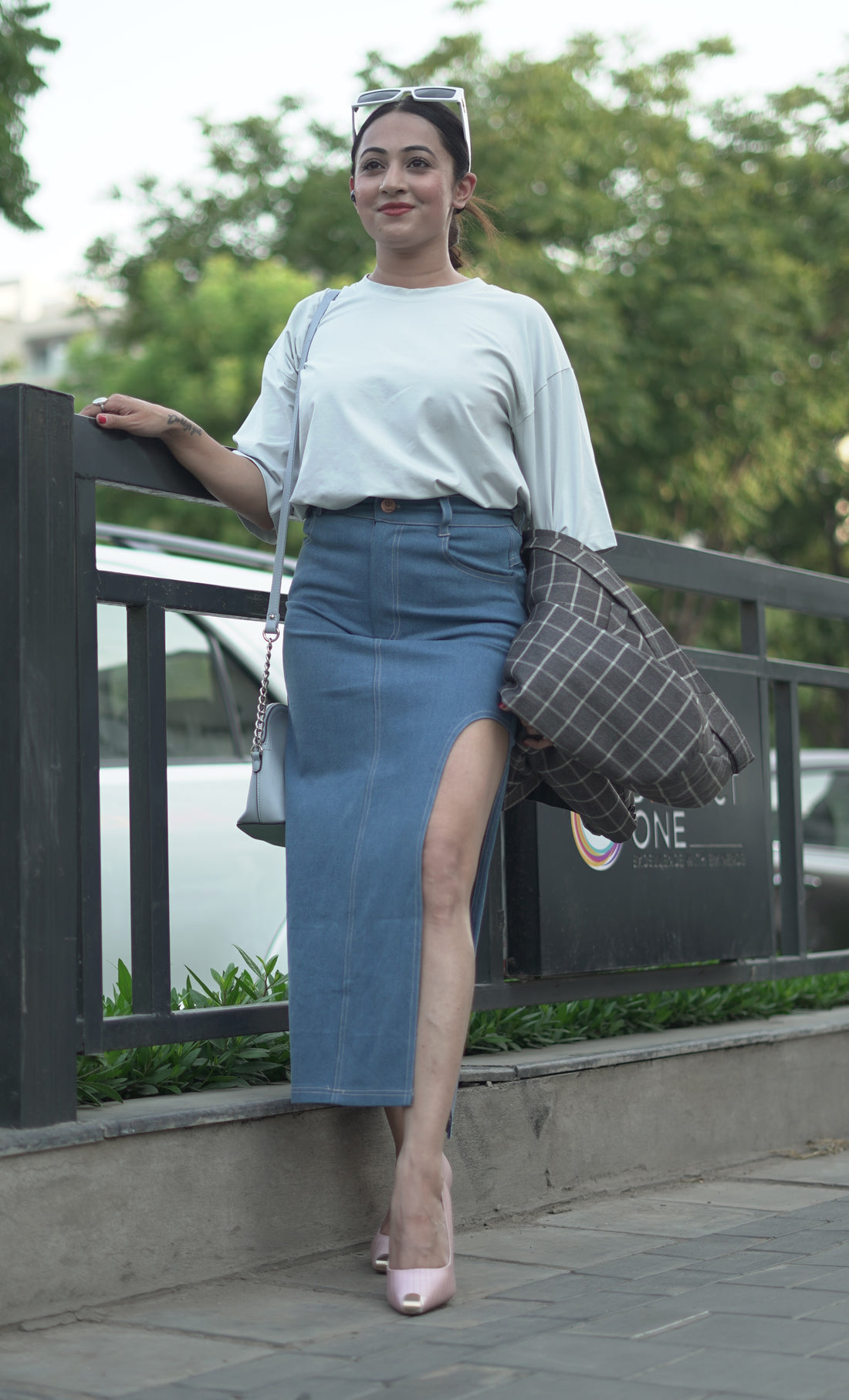 Side Slit Denim Skirt