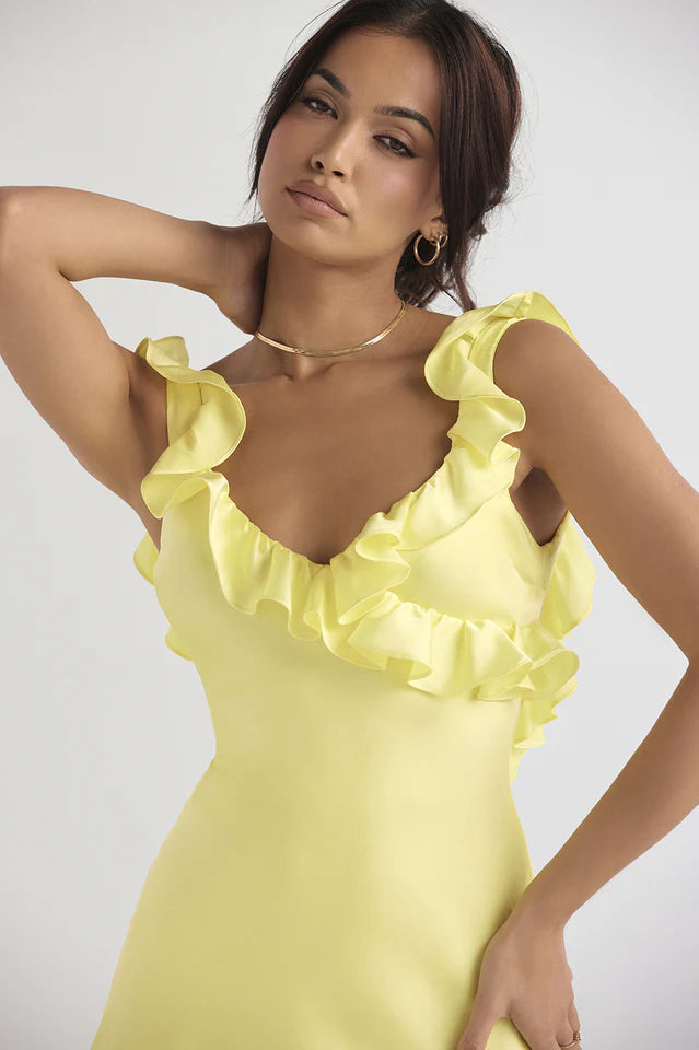 Yellow Ruffle Mini Dress