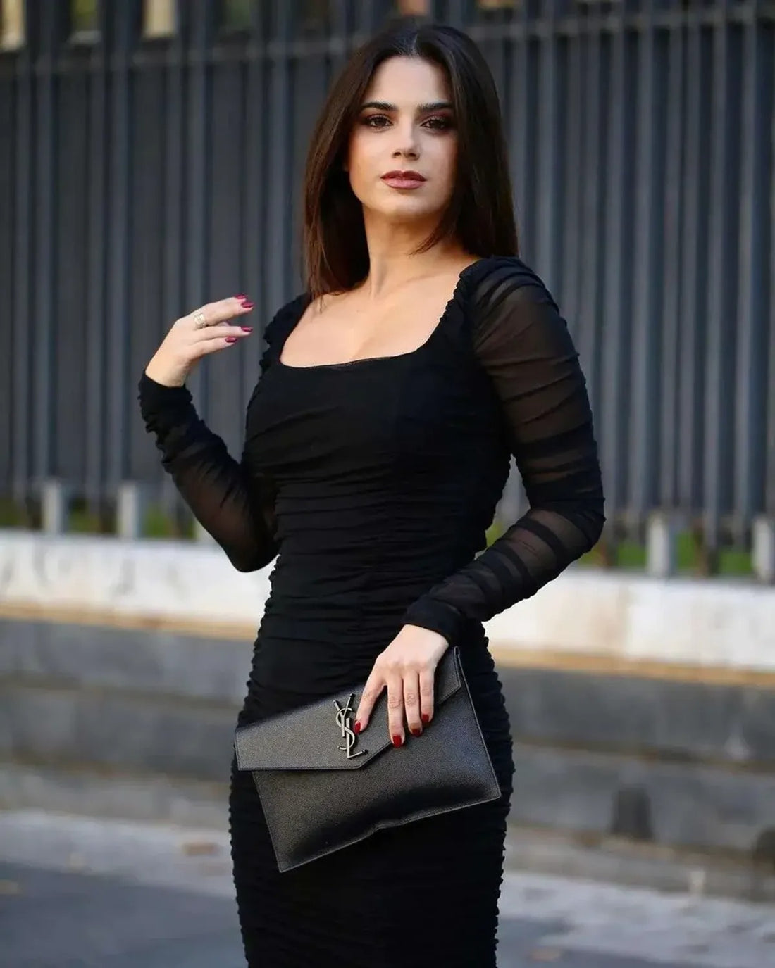 Midnight Elegance Ruched Bodycon Dress