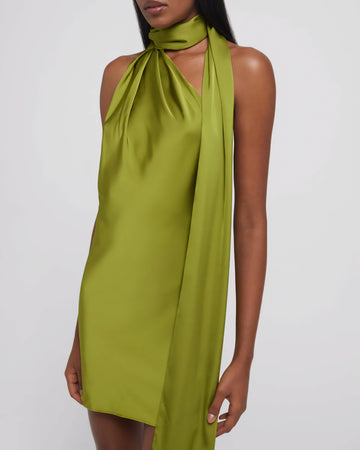 Olive Luxe Satin Halter Dress (Fast ⚡delivery available)