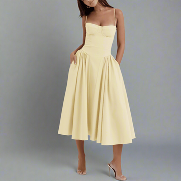 ⚡️(Fast Delivery) Butter Yellow Bustier Midi Dress