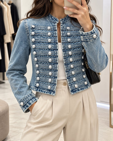⚡️(Fast Delivery) Luxe Statement Pearl Denim Jacket