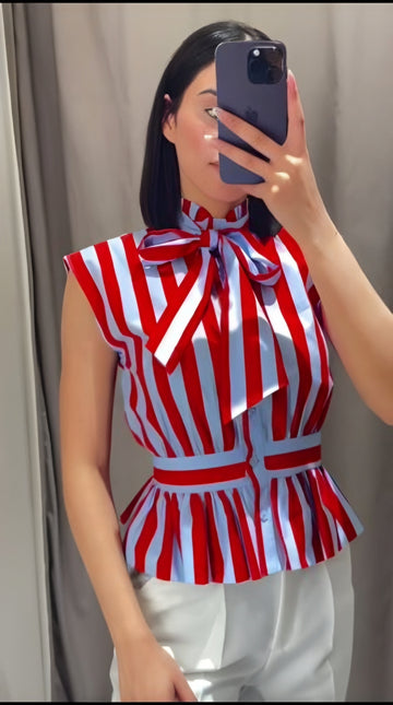 ⚡️(Fast Delivery) Striped Bow Peplum Top