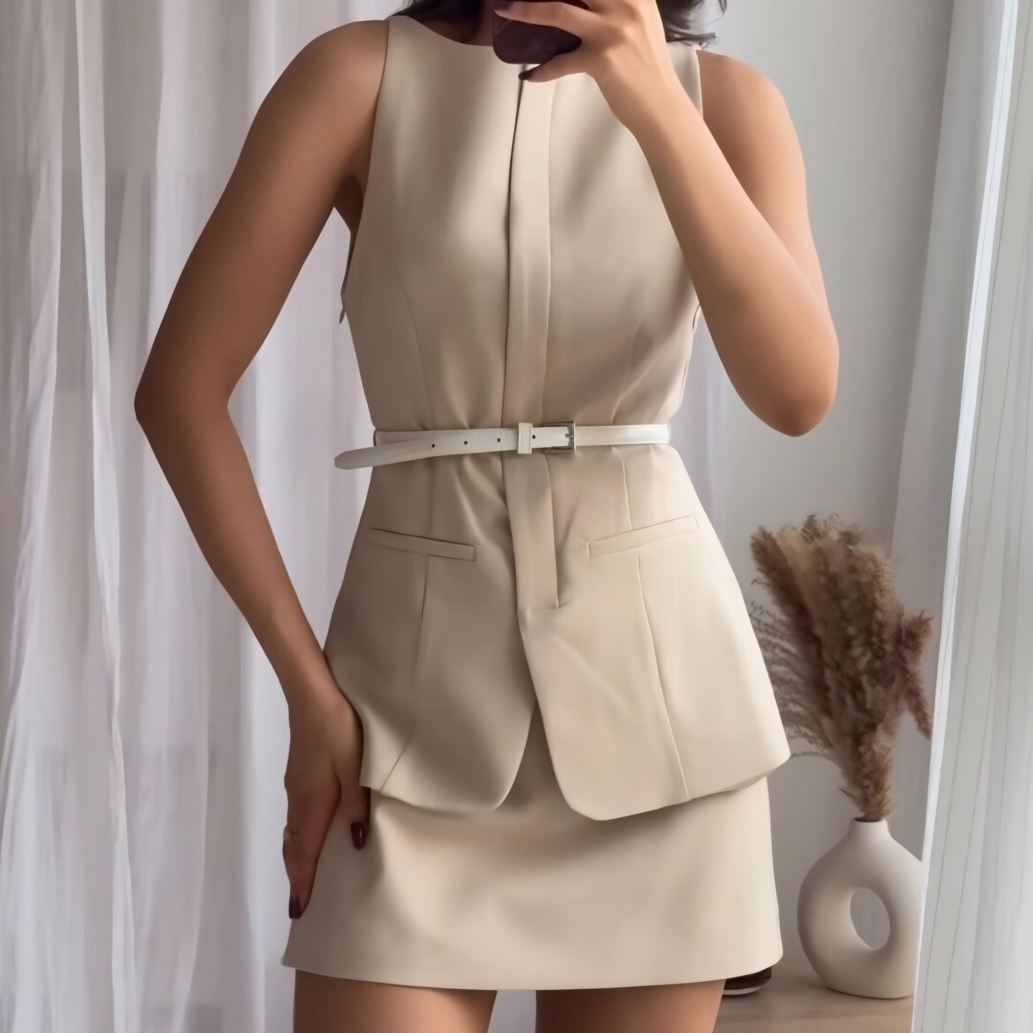 ⚡️(Fast Delivery)Urban Luxe Khaki Belted Dress