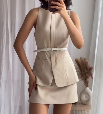 ⚡️(Fast Delivery)Urban Luxe Khaki Belted Dress