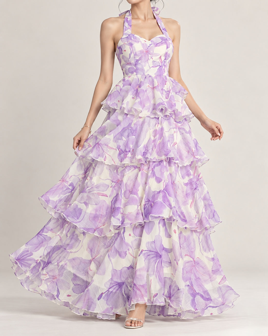 ⚡️(Fast Delivery) Padded Lavender Bloom Ruffle Maxi Dress