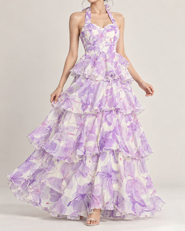 ⚡️(Fast Delivery) Padded Lavender Bloom Ruffle Maxi Dress