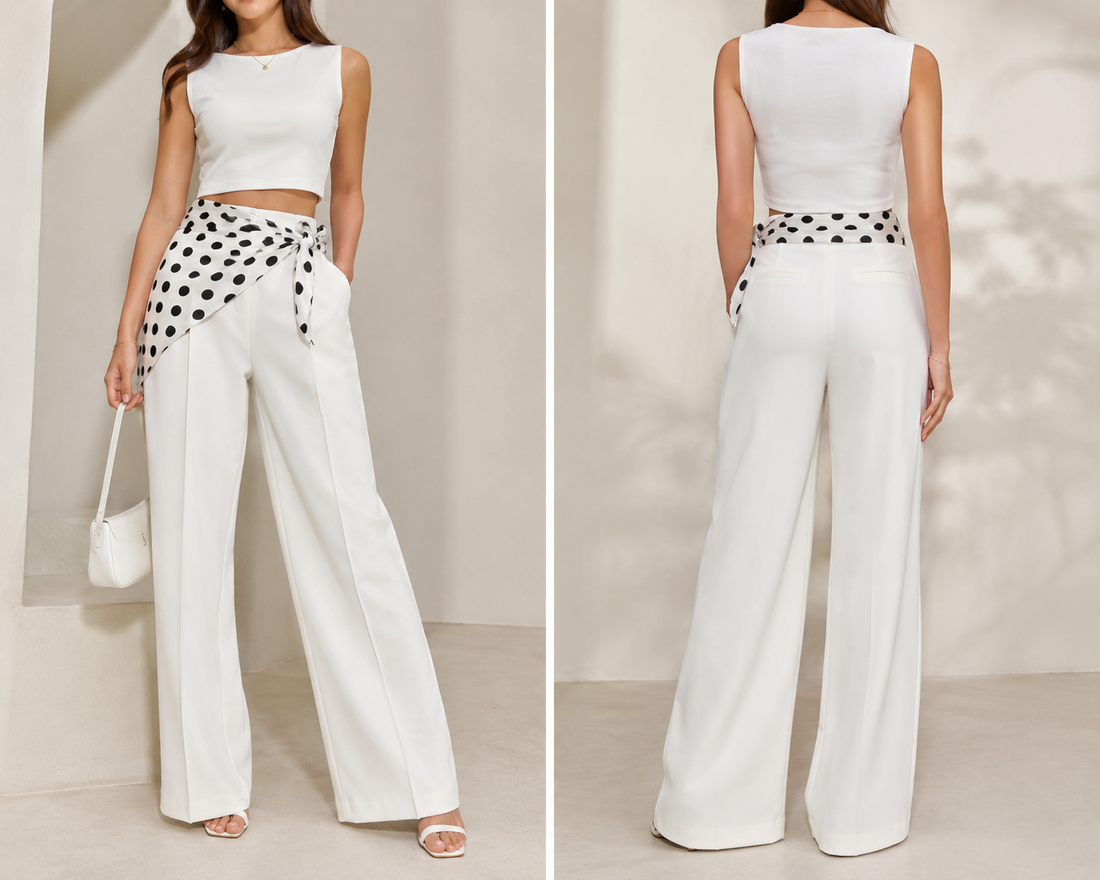 ⚡️(Fast Delivery) Polka Muse Wide-Leg Trousers with Detachable Scarf