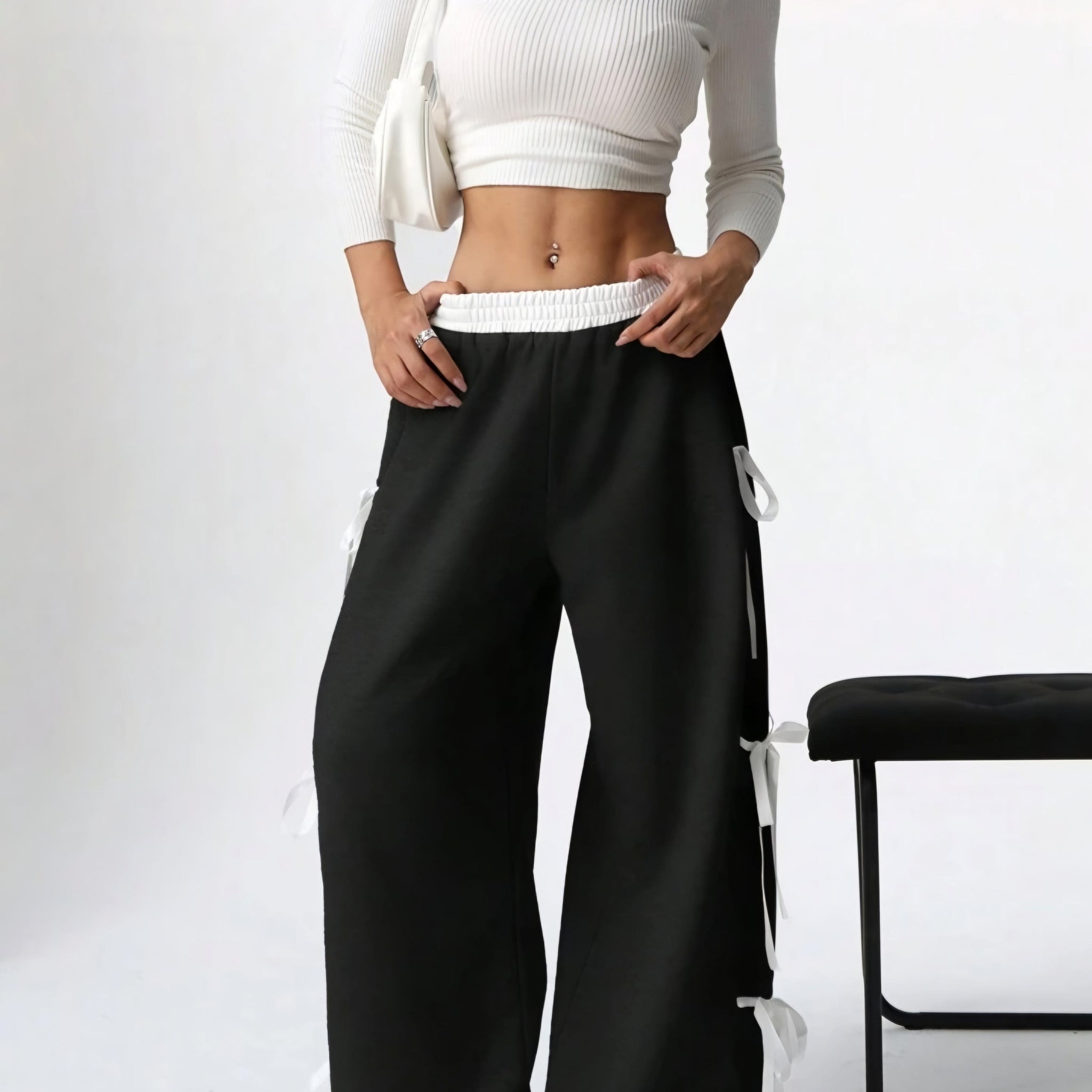 Midnight Bow Wide-Leg Sweatpants