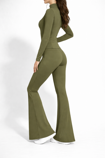 ⚡️(Fast Delivery) Power Sculpt Jacket & Flared Leggings Set – Olive Green