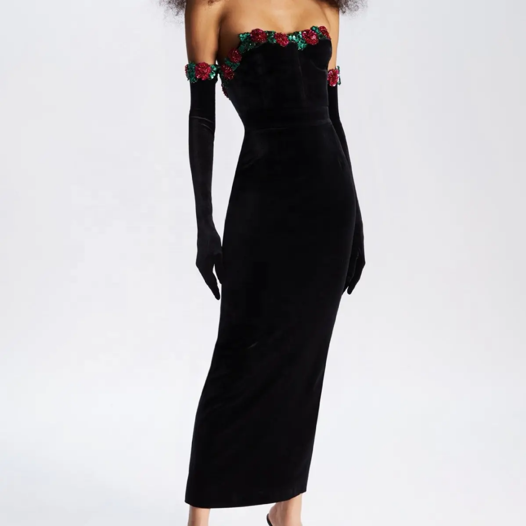 Midnight Garden Embellished Black Dress