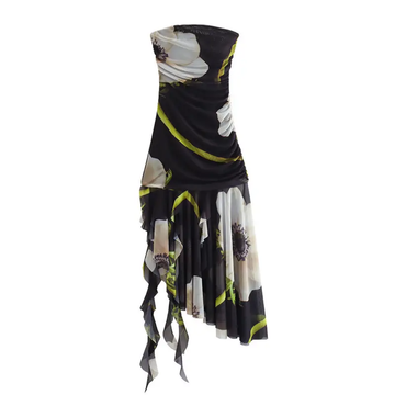⚡️(Fast Delivery) Floral Mesh Strapless Ruffled Midi Dress