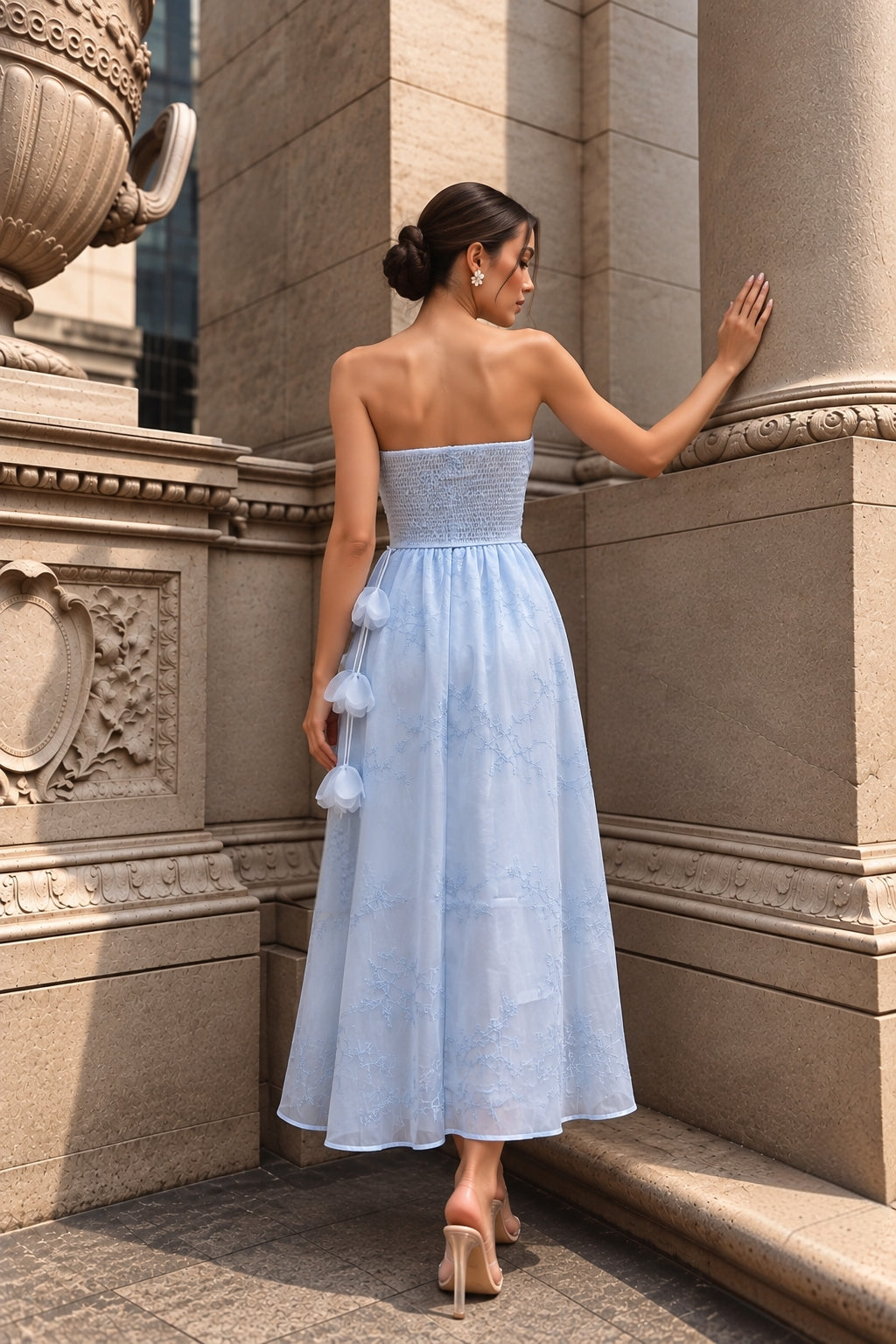 ⚡️(Fast Delivery) Powder Blue Embroidered Bow Midi Dress