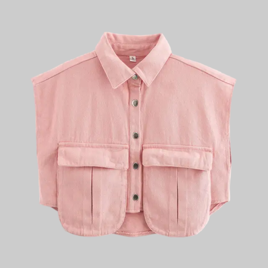 ⚡️(Fast Delivery) Pocket Detail Cropped Denim Shirt (Pink)