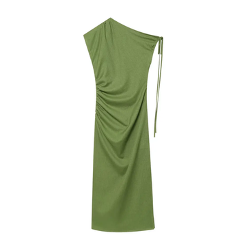 ⚡️(Fast Delivery) Olive One-Shoulder Ruched Midi Dress