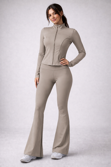 ⚡️(Fast Delivery) Power Sculpt Jacket & Flared Leggings Set - Beige